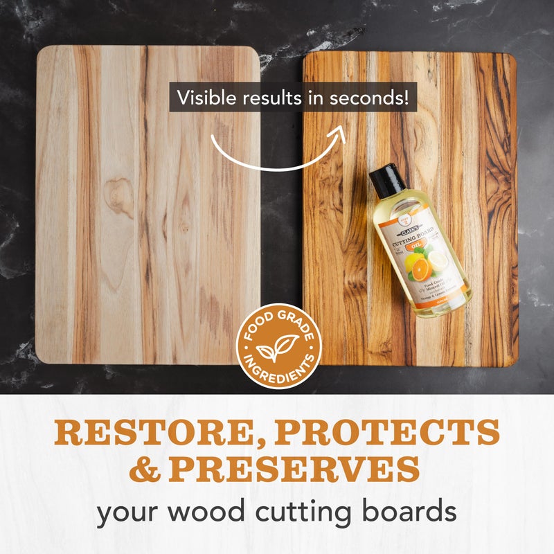 CLARK'S Food Grade Mineral Oil (12oz) and Carnauba Wax (6oz) Set - 100% Natural Butcher Block Oil and Cutting Board Wax - Food Safe Beeswax and Wood Cutting Board Oil with Orange & Lemon Extract - Image 2